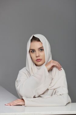 the nooran ivory mist abaya set